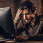 a frustrated man at his computer