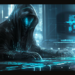 a shadowy crimial in a digital background