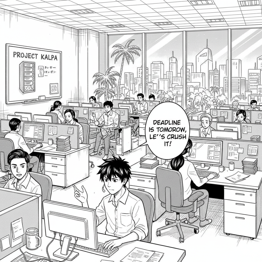 AI generated cartoon of an Indian IT office