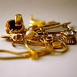 Gold earrings and chain