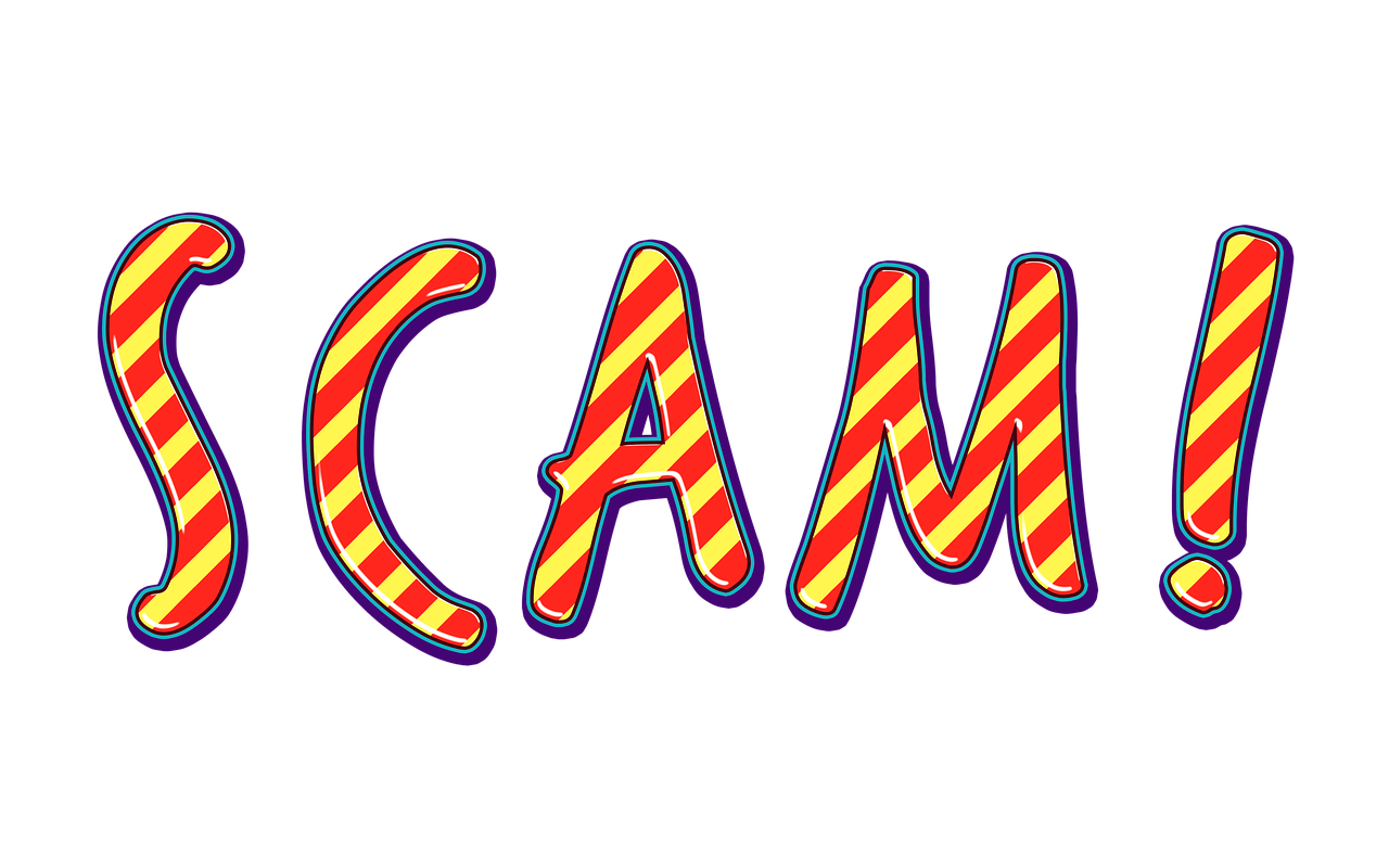 scam in colourful font
